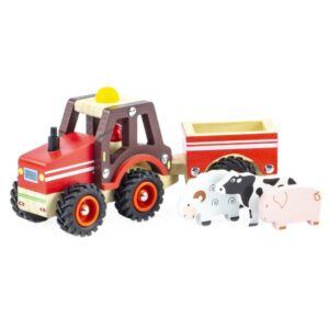 WOODEN TRACTOR AND TRAILER